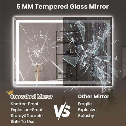 Snowdool 40 x 28 in LED Bathroom Mirror, Front and Backlit, Anti-Fog | Front and Backlit, 3 Color Temperatures, Anti-Fog, Tempered Glass