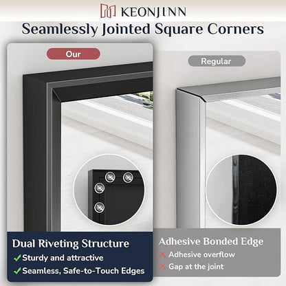 Keonjinn 40 x 24 Inch Black Bathroom Mirrors for Over Sink, Metal Frame | Beveled Rectangle Framed Mirrors for Wall, Black Bathroom Vanity Mirror, Tempered Glass, Square Corner, Farmhouse Style