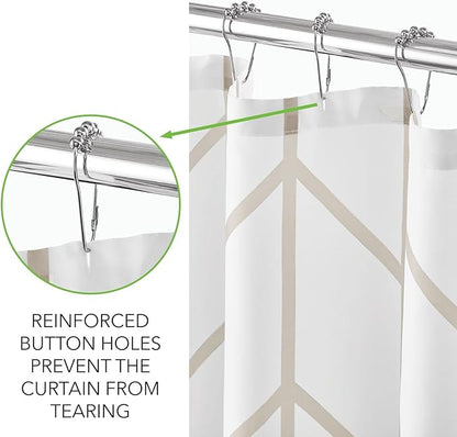 mDesign Fabric Geometric Shower Curtain - Herringbone Chevron Print with Reinforced Buttonholes for Master/Guest Bathroom - Machine Washable & Water Resistant Curtains - 72" x 72" - Beige/White