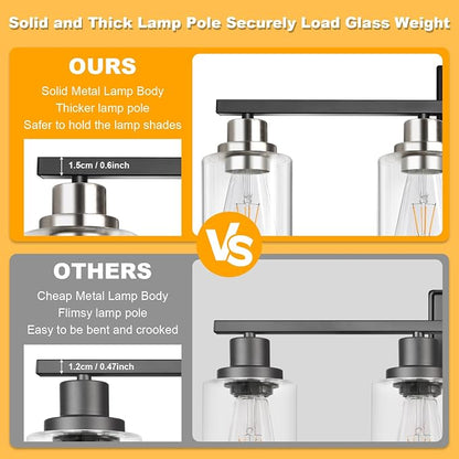 Unicozin Modern Bathroom Light Fixtures, 4 Light Vanity Lights Over Mirror, Black and Brushed Nickel Wall Lamp with Clear Glass for Living Room Cabinet Bedroom Porch