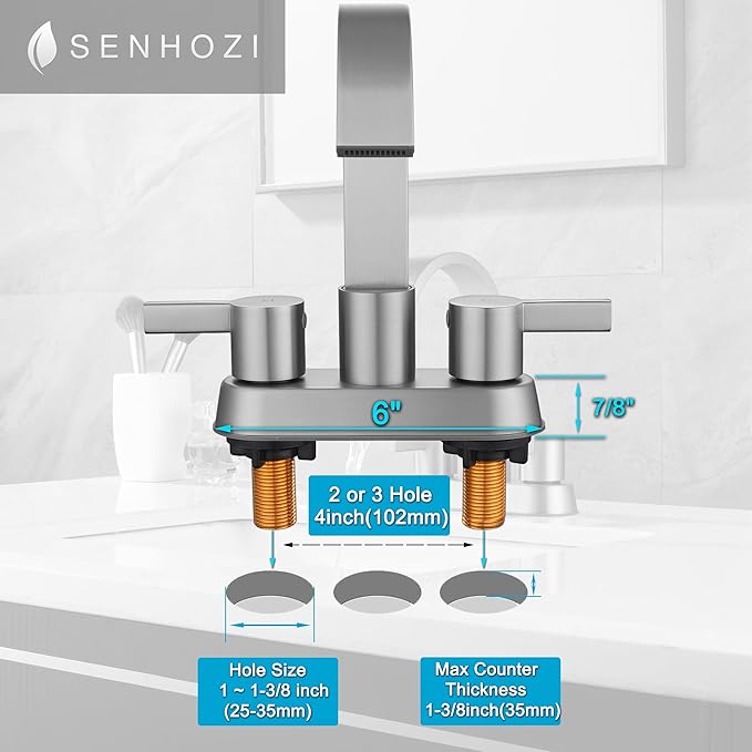 2 Handle Bathroom Faucets 3 Hole Brushed Nickel, Centerset Bathroom Sink Faucet with Pop up Drain and 2 Supply Lines, Modern Vanity RV Faucet, SE-0048-BN