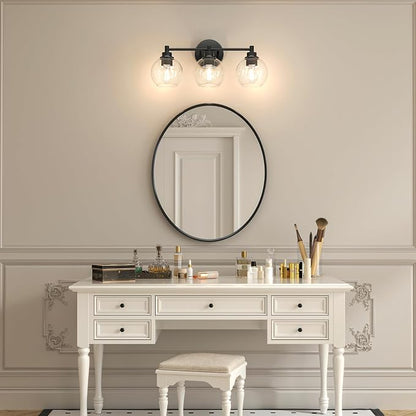 VONLUCE 3 Light Bathroom Vanity Light Fixtures, Black Finish | Globe Glass Shades, E26 Sockets, Easy to install, Vanity Lights for Bedroom Hallway Living Room