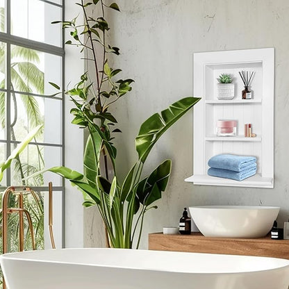 Royxen Recessed Medicine Cabinet 13.8 x 23.8 Inch, Medicine Cabinets, Large Medicine Cabinet, 3-Tier Bathroom Cabinets Wall Mount for Home Storage, White