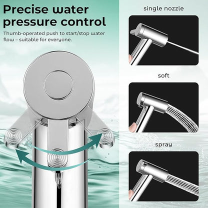 Handheld Bidet Sprayer for Toilet, Adjustable Water Pressure Control Rotary Switch with Bidet Hose, Exclusive Single Nozzle High Pressure Mode for Cleaning Stubborn Stains, Chrome-2