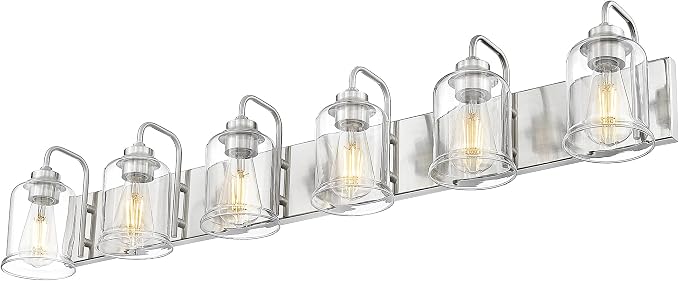 zeyu 44-Inch 6-Light Modern Bathroom Light with Clear Glass, ZSL72B-6W BN | Brushed Nickel Vanity Lighting, Up Or Down Mount, ETL Listed, 6 E26 Bulbs Up To 60W Each, For Bathroom Mirror, Bedroom