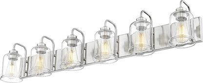 zeyu 44-Inch 6-Light Modern Bathroom Light with Clear Glass, ZSL72B-6W BN | Brushed Nickel Vanity Lighting, Up Or Down Mount, ETL Listed, 6 E26 Bulbs Up To 60W Each, For Bathroom Mirror, Bedroom