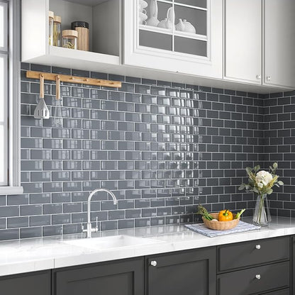 Peel and Stick Backsplash for Kitchen: Self Adhesive Wall Tiles for Bathroom - Vinyl Thick Back Splash Tile (10, Dark Gray)