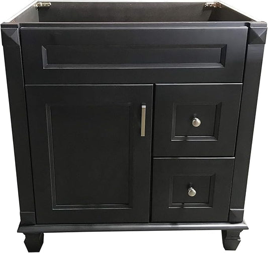 Carbon Metallic Solid Wood Single Bathroom Vanity Base Cabinet 30" W x 21" D x 32" H (Right Drawers)