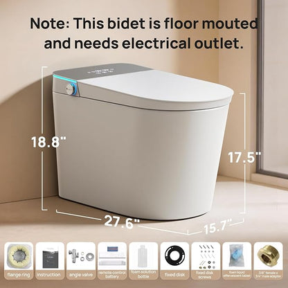 Smart Toilet with Bidet Built-in: Super Gentle Wash Bidet Toilet with Dryer, Dual Flush One Piece Toilets with Auto Lid/Seat, Foam, Heated Seat, Foot Sensor, UV-C Night Light, Child Mode, Grey