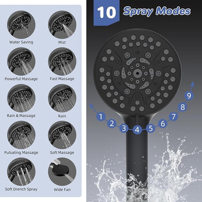Hibbent Upgraded cUPC Certified 13'' Shower Head Combo, High Pressure 5 Spray Rainfall Showerhead with 10 Sprays Handheld, All Metal 3-way Diverter Shower Arm, 71'' Hose and Holder, Matte Black