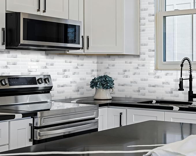 Peel and Stick Backsplash 3D Self Adhesive Wall Tile Grey 10 Sheet | Thick,Sticky,Vinyl,12"x12",Marble,for Kitchen,Bathroom