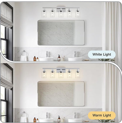 DIKADIA 5-Light Chrome Bathroom Vanity Light Over Mirror 30" Bathroom Light | Polished Chrome,Modern Vanity Lighting Fixture,Farmhouse Wall Sconces with Clear Glass Shade,Wall Light Over Mirror Sink