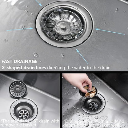 20 Inch Black Drop In Bar Sink Small Kitchen Sink | 20x16 Small Stainless Steel Outdoor Rv Sink Top Mount 16 Gauge Single Bowl Kitchen Sink with Drain
