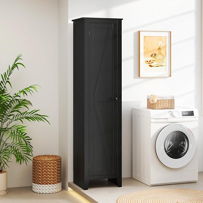 GIANTEX 72-Inches Narrow Storage Cabinet, Tall Bathroom Floor Cabinet with 4 Shelves, Barn Door, Anti-tilt Device, Raised Feet, Slim Storage Unit for Small Spaces, Living Room, Home Office, Kitchen