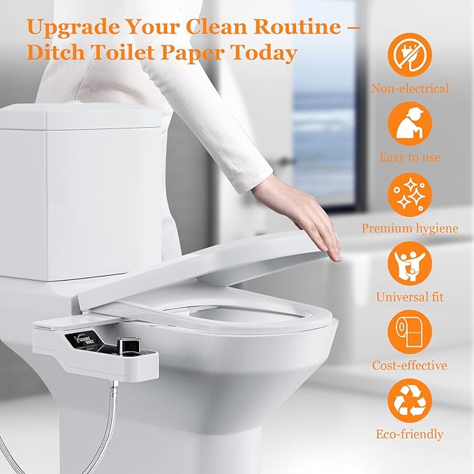 Bidet Attachment for Toilet - A Non-Electric Self Cleaning Water Sprayer with Adjustable Water Pressure, Ultra-Slim Bidet Attachment, Rear and Feminine Wash, Angle Control & Easy Home Installation