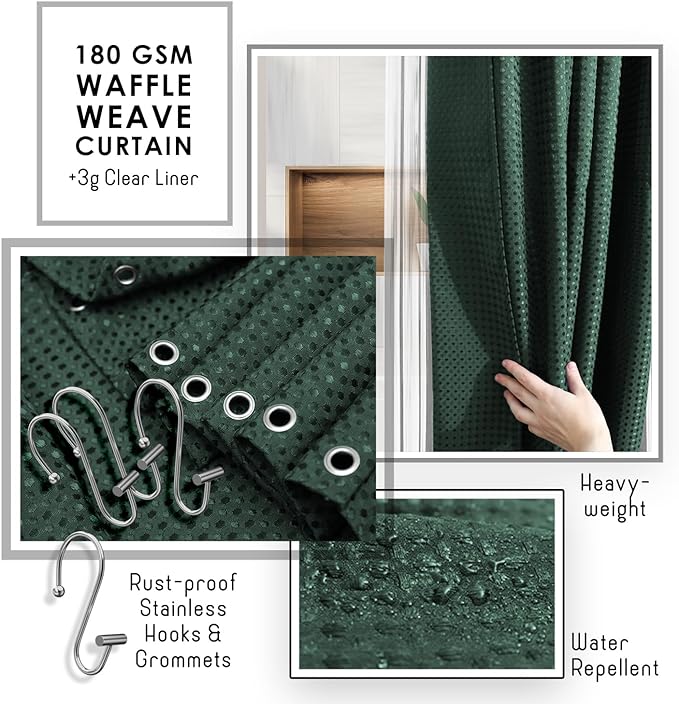 Clara Clark Bathroom Accessories Set - 27PC Bathroom Set with Adhesive Corner Shower Caddy Hanging, Bathroom Sets with Shower Curtain and Rugs, Hunter Green Shower Curtain Set with Bathroom Trash Can | 27 Piece Hunter Green Bathroom Sets with Shower Cu...