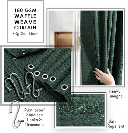 Clara Clark Bathroom Accessories Set - 27PC Bathroom Set with Adhesive Corner Shower Caddy Hanging, Bathroom Sets with Shower Curtain and Rugs, Hunter Green Shower Curtain Set with Bathroom Trash Can | 27 Piece Hunter Green Bathroom Sets with Shower Cu...