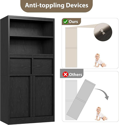 GAOMON 51" Tall Bathroom Storage Cabinet, Floor Cabinet with Doors & 2 Drawers, Organizer Cabinet Freestanding for Bathroom, Living Room, Kitchen & Pantry, Black