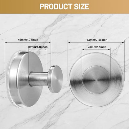 Large Suction Cup Hooks, Heavy Duty 15lb Holds Towel & Robe, No-Drill Shower Bathroom Hooks for Tile Wall Glass Mirror, Mounts on Smooth Non-Porous Surfaces (2 Pack, Brushed Nickel)