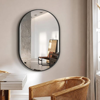 28x20 Black Oval Bathroom Mirror for Over Sink, Aluminum Frame | HD Reflection No Distortion, Aluminum Frame, Mounting Hardware for Vertical or Horizontal Mount