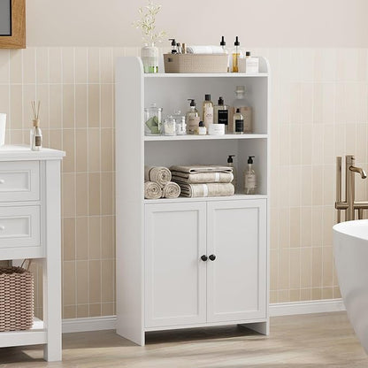 Homhedy Small Bathroom Storage Cabinet, Freestanding Toilet Paper Storage with 2 Doors and Shelves, Bathroom Organizers and Storage for Small Spaces, Laundry Room, 9.8" D x 19.7" W x 39.9" H, White