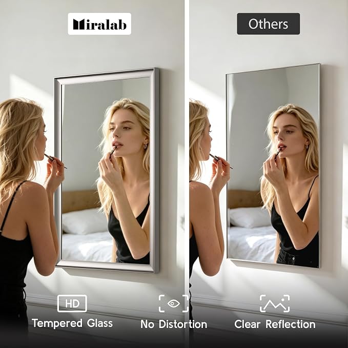 Brushed Nickel Bathroom Mirrors for Over Sink 24x36 Inch | Silver Rectangle Vanity Mirror, Wall Decor for Bedroom, Entryway, Living Room, Aluminum Framed, Curved Wide Edge, Anti-Rust