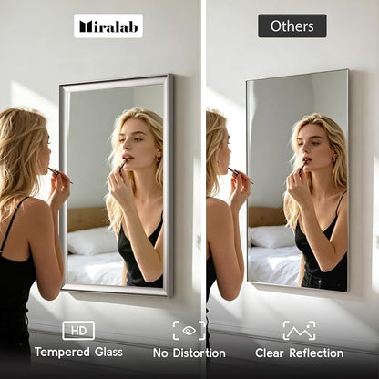 Brushed Nickel Bathroom Mirrors for Over Sink 24x36 Inch | Silver Rectangle Vanity Mirror, Wall Decor for Bedroom, Entryway, Living Room, Aluminum Framed, Curved Wide Edge, Anti-Rust