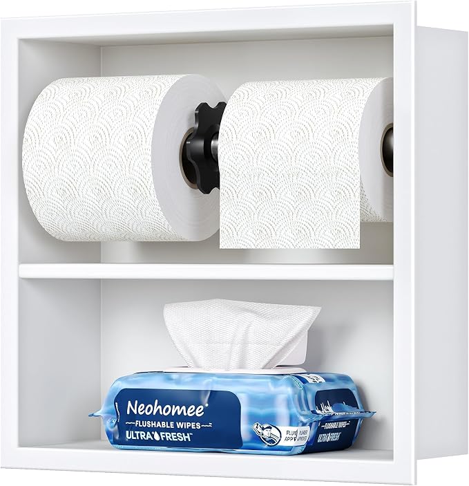 Neodrain White Recessed Toilet Paper Holder,Double Layer Wet Tissue Holder | Space-Saving Wall Niche Cabinet Storage, Rustproof & Durable,For Bathroom, Kitchen & Vanity