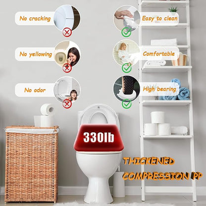 Toilet Seat with Toddler Seat, Potty Training Toilet Seat Round 2 in 1 Soft Close Quiet No Slapping, Magnetic Absorption, Easy to Install and Clean,White
