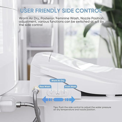 LEIVI Electric Bidet Toilet Seat with Wireless Remote and Side Panel, Multiple Spray Modes, Adjustable Heated Seat, Warm Water and Air Dryer, Auto LED Nightlight, Elongated