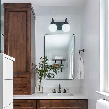 2 Lights Bathroom Vanity Light Fixtures Modern Sand Black Vanity Light with Milk White Glass Globe Shade Bathroom Lighting Over Mirror Wall Sconce for Bedroom Living Room Hallway