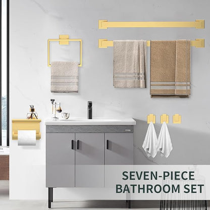 Dorudon atrox 7 Piece Gold Bathroom Hardware Set with Brushed Gold Bathroom Accessories - Square 2 Towel Bars Towel Rack Stainless Steel 23-Inch