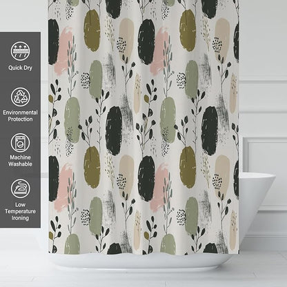 Sage Green Boho Shower Curtains for Bathroom,Pretty Botanical Shower Curtain,Funny Waterproof Polyester Boho Bathroom Decor,72x72 Inch