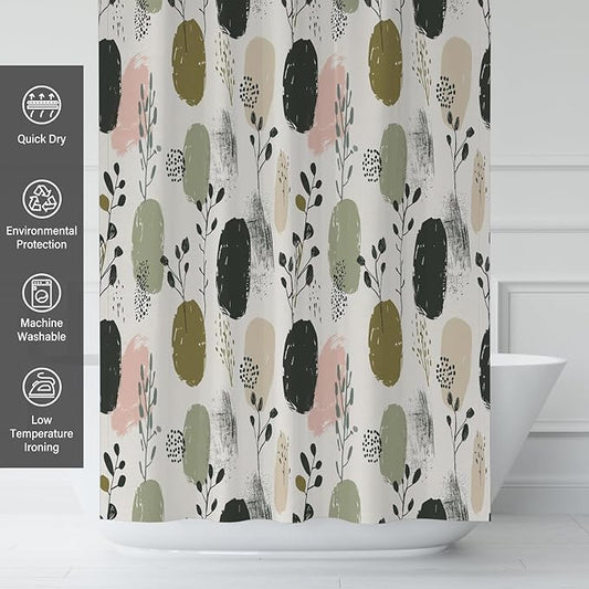Sage Green Boho Shower Curtains for Bathroom,Pretty Botanical Shower Curtain,Funny Waterproof Polyester Boho Bathroom Decor,72x72 Inch