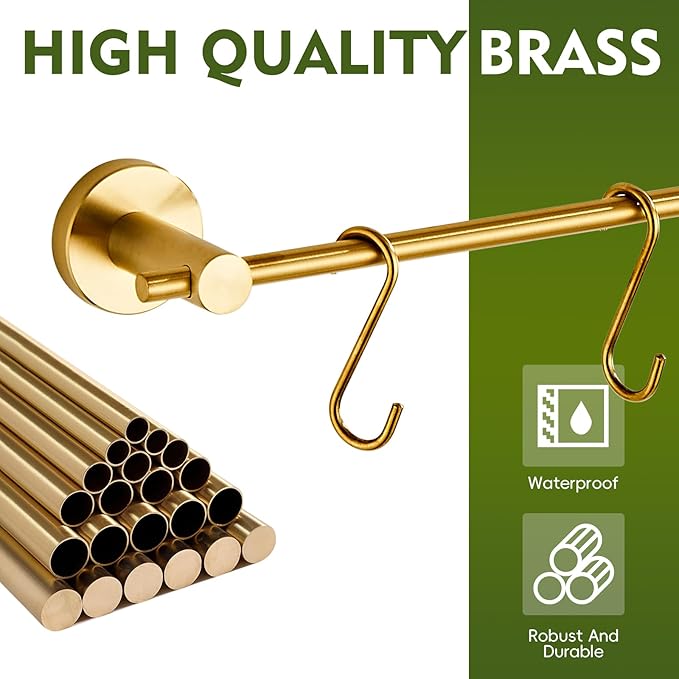 22 Inch Bathroom Towel Rack with 5 Hooks for Hanging Items Wall Mounted Hangers for Kitchen Bathroom and Bedroom Wall (Brushed Gold) YIGUANXIN
