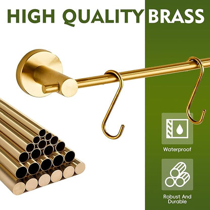 22 Inch Bathroom Towel Rack with 5 Hooks for Hanging Items Wall Mounted Hangers for Kitchen Bathroom and Bedroom Wall (Brushed Gold) YIGUANXIN