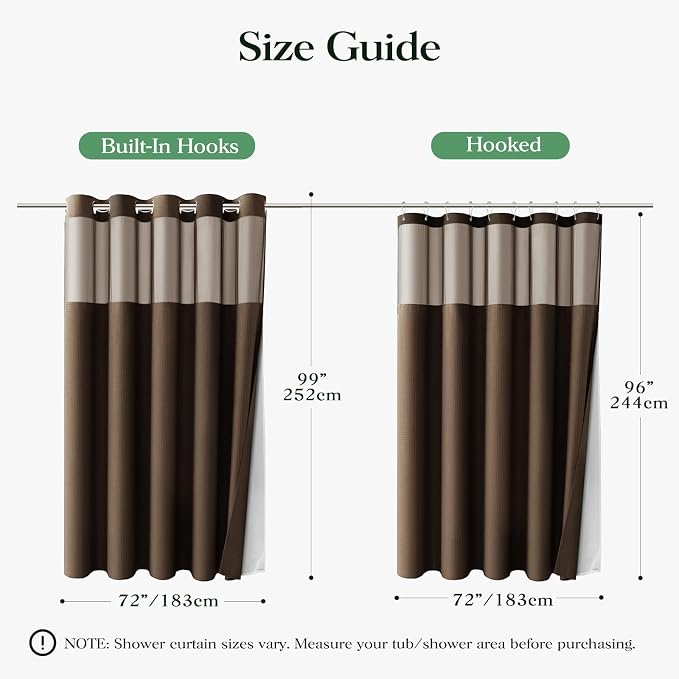 Brown Hook Free Waffle Shower Curtain & Snap-in Fabric Liner,72x99 | Less Time to install, 3 in 1 Fabric Shower Curtain and Liner Set with Magnets, Extra Long, Shower Curtains for Bathroom