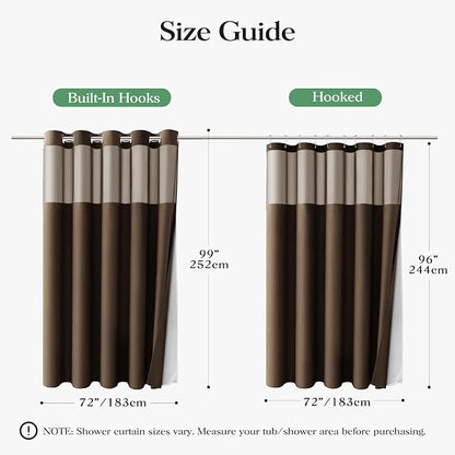 Brown Hook Free Waffle Shower Curtain & Snap-in Fabric Liner,72x99 | Less Time to install, 3 in 1 Fabric Shower Curtain and Liner Set with Magnets, Extra Long, Shower Curtains for Bathroom