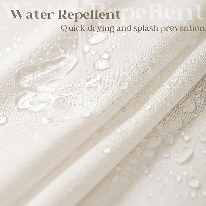 Cream Linen Shower Curtain with Tassels Water Repellent 72x96 Inch | Modern Elegant Bohemian Country Minimalist Style, Bathroom Decor Shower Curtains, Ivory Natural, Fabric Drapes, with Hooks