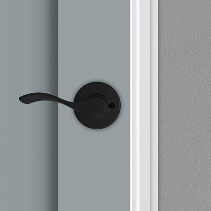 Kwikset Balboa Dummy Door Handle, Single Sided Lever for Closets, French Double Doors, and Pantry, Matte Black Non-Turning Left Handed Interior Push/Pull Lever