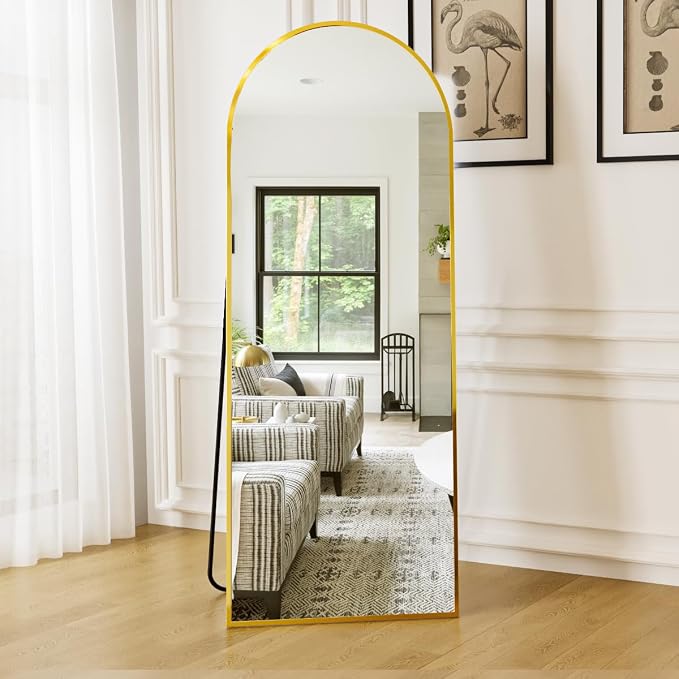 Dewfig Mirror Full Length, 64"X21" Arched Floor Mirror, Gold | Aluminum Alloy Frame Full Body Mirror, HD Shatterproof Tempered Glass, Lean/Stand/Wall for Living Room,Bedroom, Dressing Room