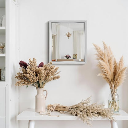 CIRCUMI 14"x16" Silver Mirror with Chunky Box Metal Frame, Brushed Finish Rectangular Wall Mirrors for Living Room, Entryway, Hallway, Tempered Glass Mirror as Decor, Installed Vertical or Horizontal