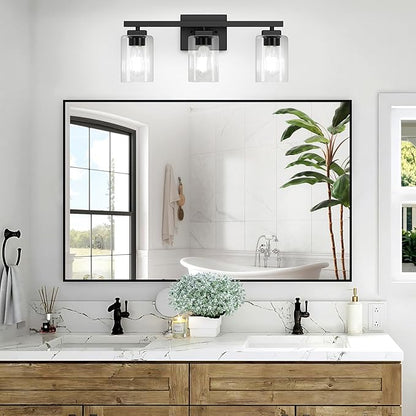 BesLowe 3-Light 19" Bathroom Light Fixture, Modern Black Vanity Light, Bathroom Lighting Fixtures Over Mirror, Matte Black Wall Sconce Lamp, Wall Lights for Living Room Bedroom Hallway