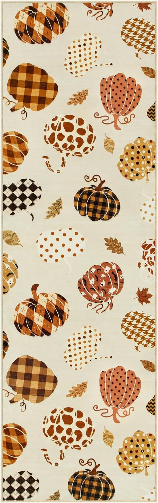 2.5x8 Beige Halloween Fall Pumpkin Hallway Runner Rug for Kitchen Entryway | Washable Non-Slip Low-Pile Autumn Thanksgiving Rug for Hallway, Front Door, Bedroom, Bathroom, Halloween Home Decor Rug