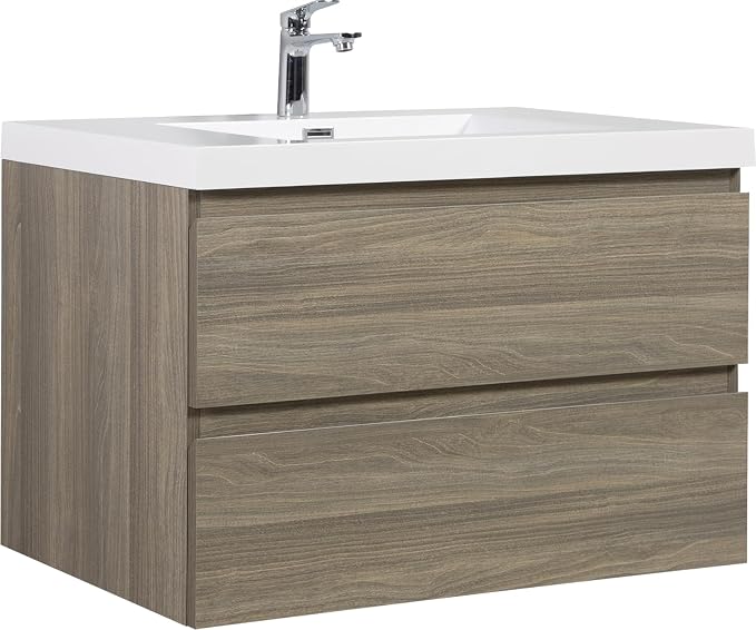 36 Inch Floating Bathroom Vanity with Sink, Large Storage Wall Mounted Floating Vanity with Soft Close Drawers, One-Piece Basin Bathroom Sink Cabinet (Ash Grey, 36 Inch)