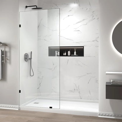 Bathroom Shower Glass Door 33.5" W×78.75" H, 3/8"(10mm) Thick Clear Tempered Glass Panel with Clamps, Fixed Frameless Waterproof Shower Door, Matte Black