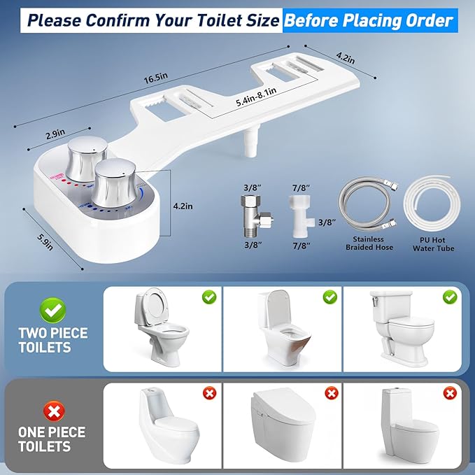 Upgraded Hot Cold Bidet Attachment for Toilet - Chrome | Non-Electric Warm Water Bidet Toilet Attachment, Adjustable Water Pressure, Self-Clean Retractable Nozzle, Front & Rear Wash