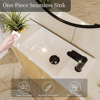 20" Small Bathroom Vanity with Sink Narrow Depth Bathroom Vanities,Wood Vanity Cabinet,Soft Closing Door,Adjustable Shelves,Modern Wall Decor,Oak