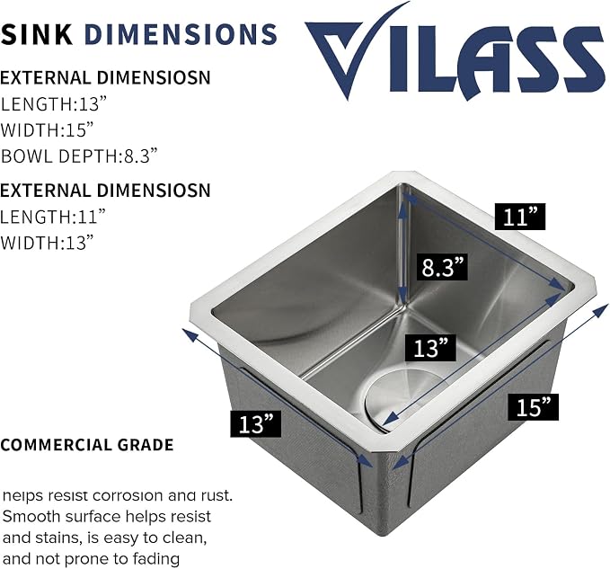 13 Inch Bar Sink Undermount 13x15 Kitchen Single Bowl Stainless Steel Small Sink Modern RV Sinks