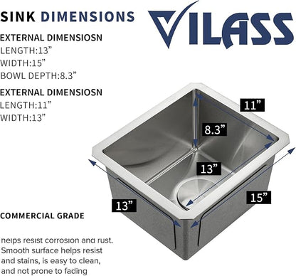 13 Inch Bar Sink Undermount 13x15 Kitchen Single Bowl Stainless Steel Small Sink Modern RV Sinks